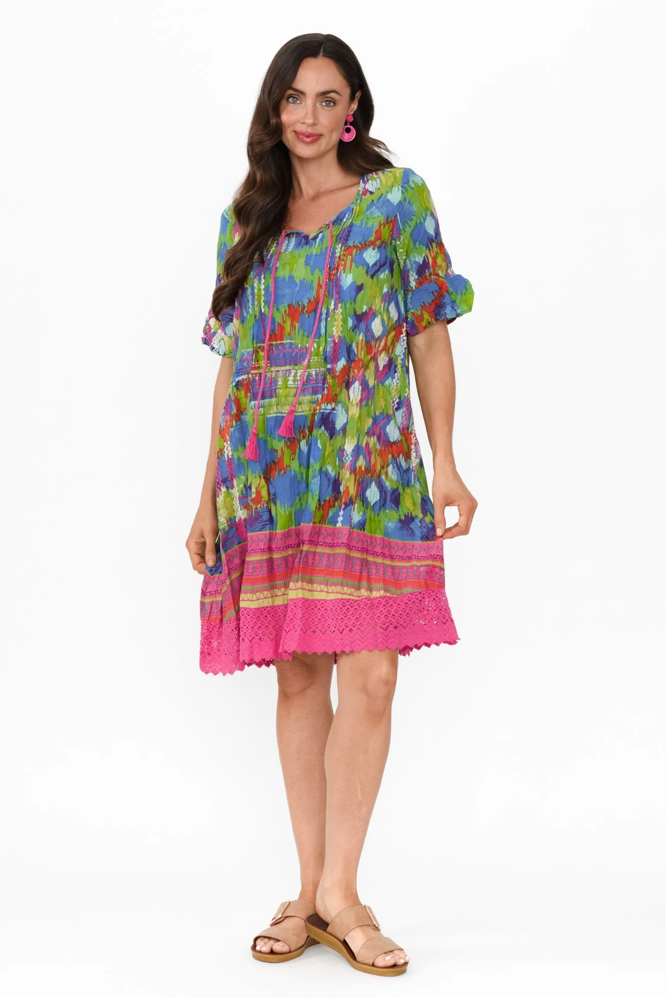 Cayman Green Abstract Cotton Tunic Dress