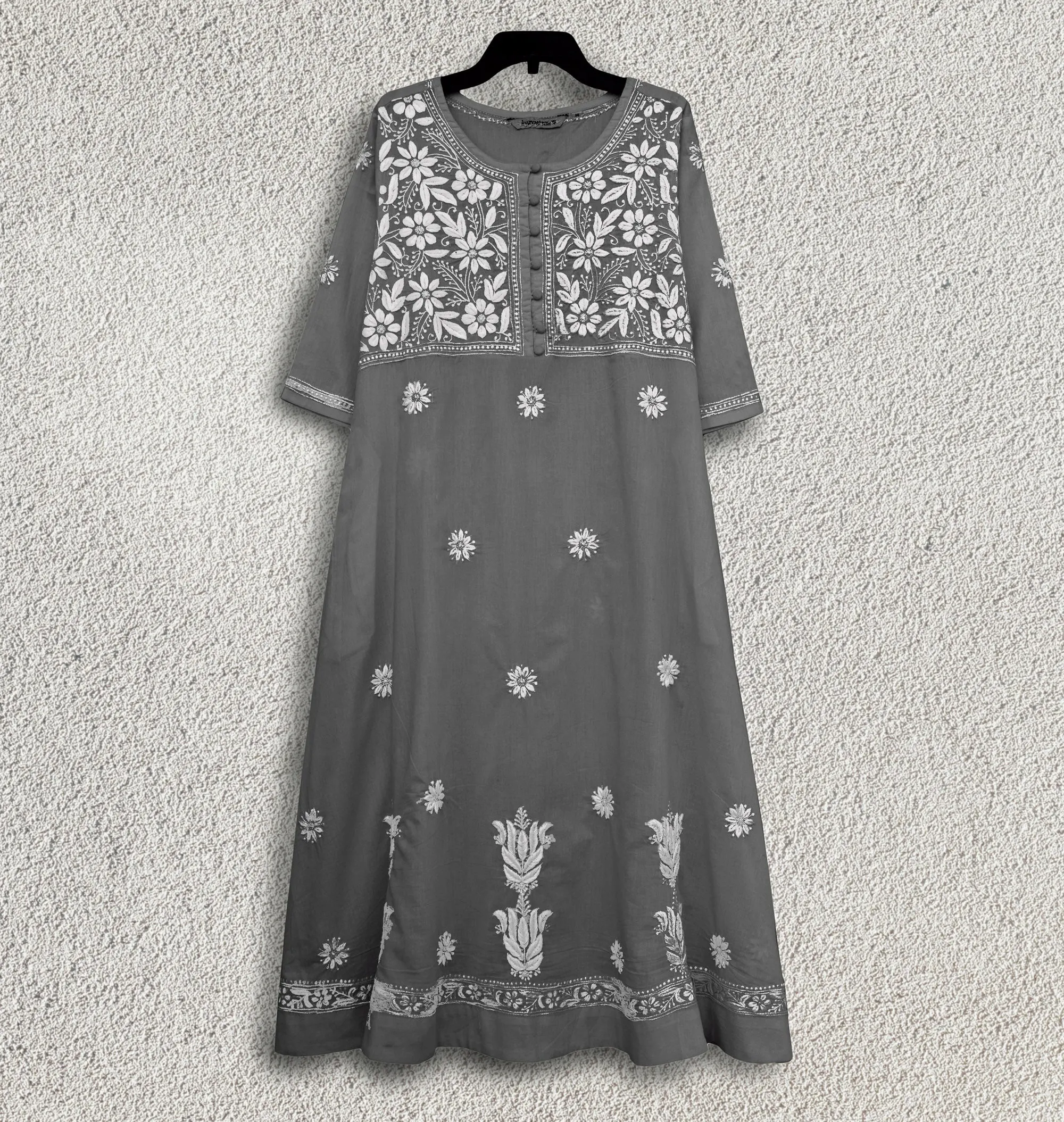 CHANDANI Pure Cotton Hand Embroidered A Line Tunic Dress Kurta: Made to Order/Customizable