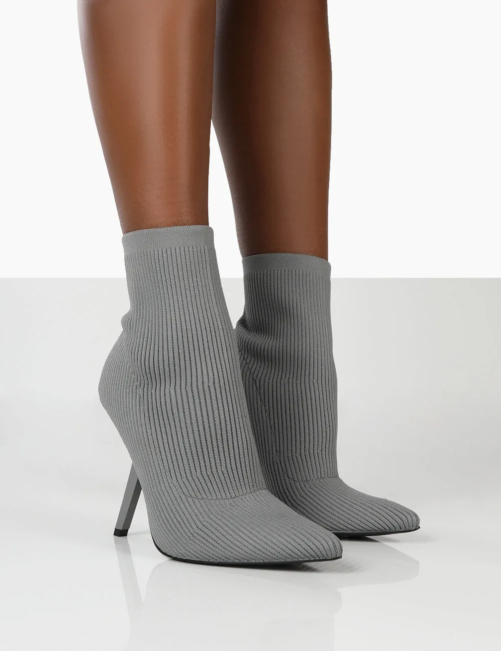 Chantelle Grey Pointed Toe Stiletto Heel Sock Boots