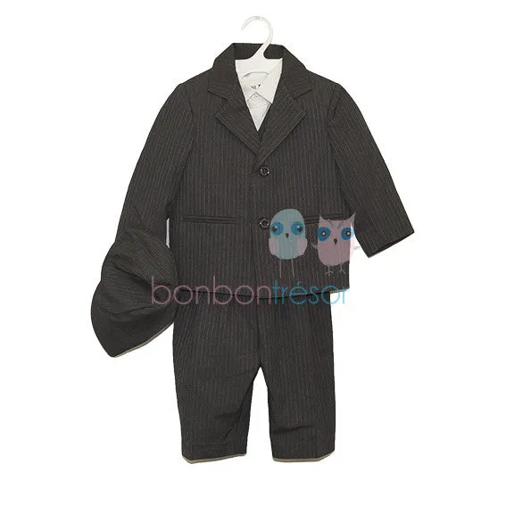 Christening Suit Set 5 Piece Pinstripe Charcoal