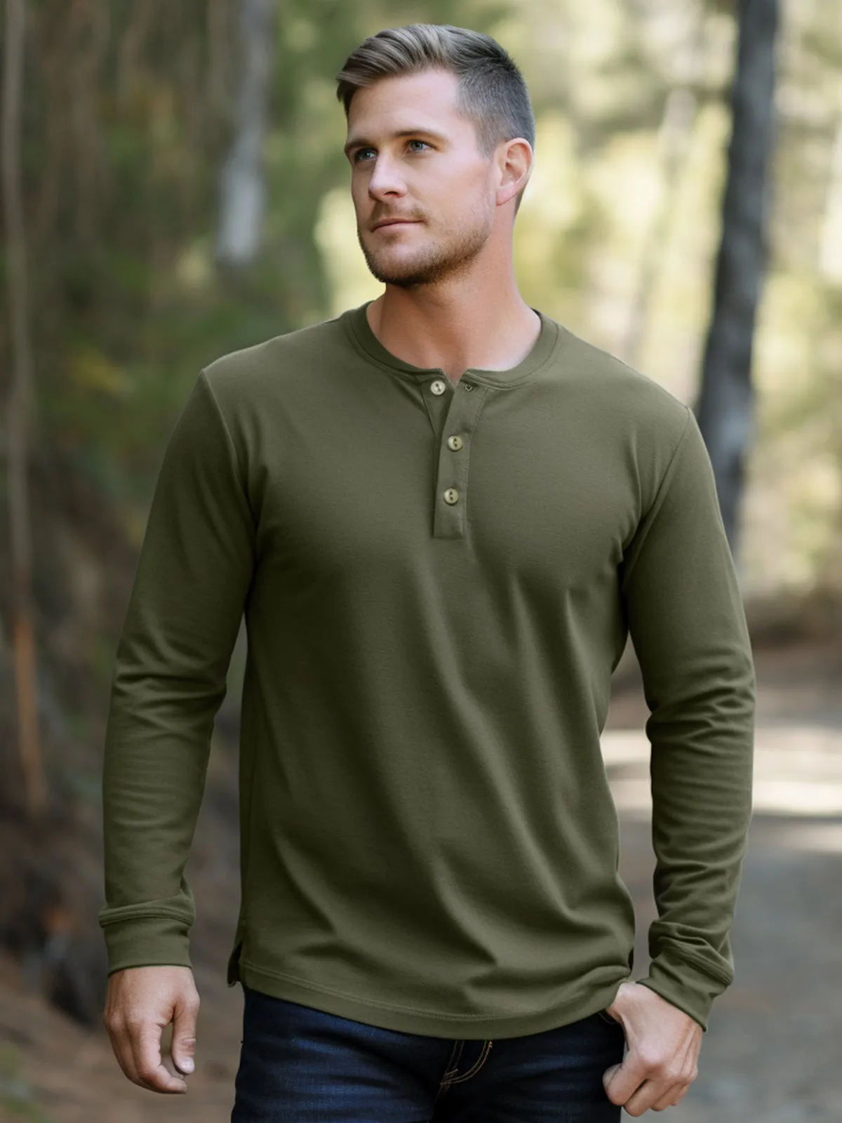 Classic Cotton long Sleeve Henley Shirt