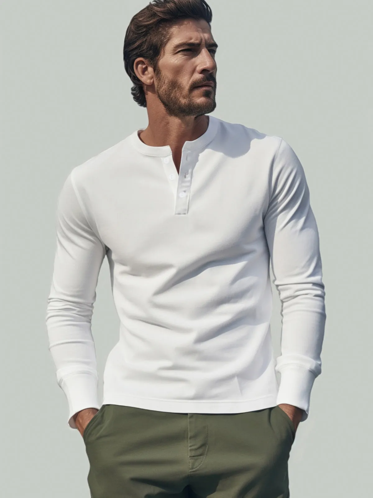 Classic Cotton long Sleeve Henley Shirt