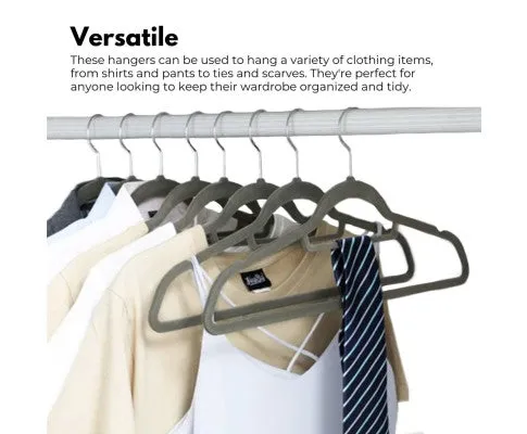 Coat Hangers Grey Velvet 30 Pack with Tie Organiser