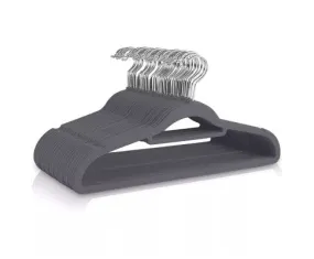 Coat Hangers Grey Velvet 30 Pack with Tie Organiser