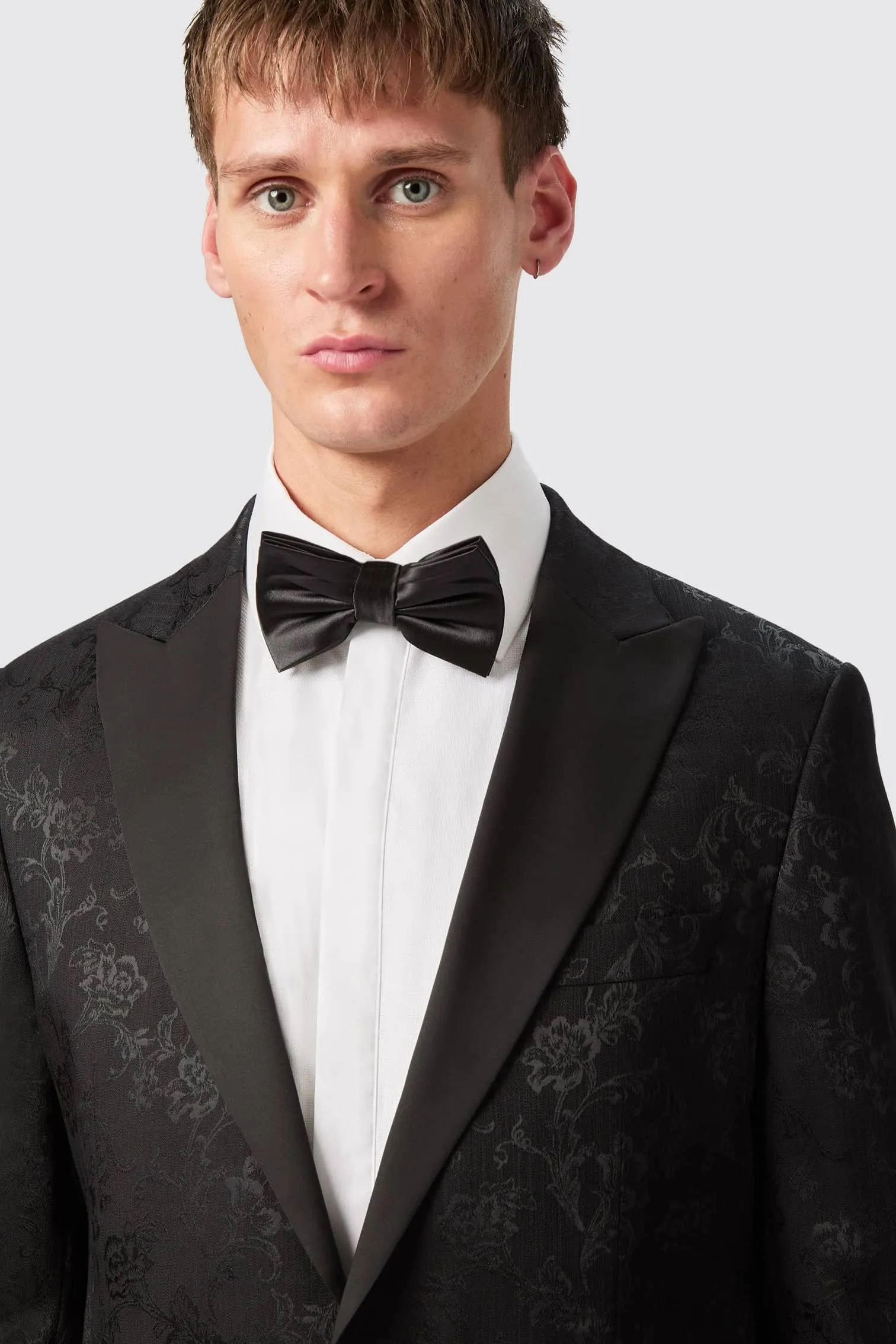 Compt Slim Fit Black Floral Jacquard Suit