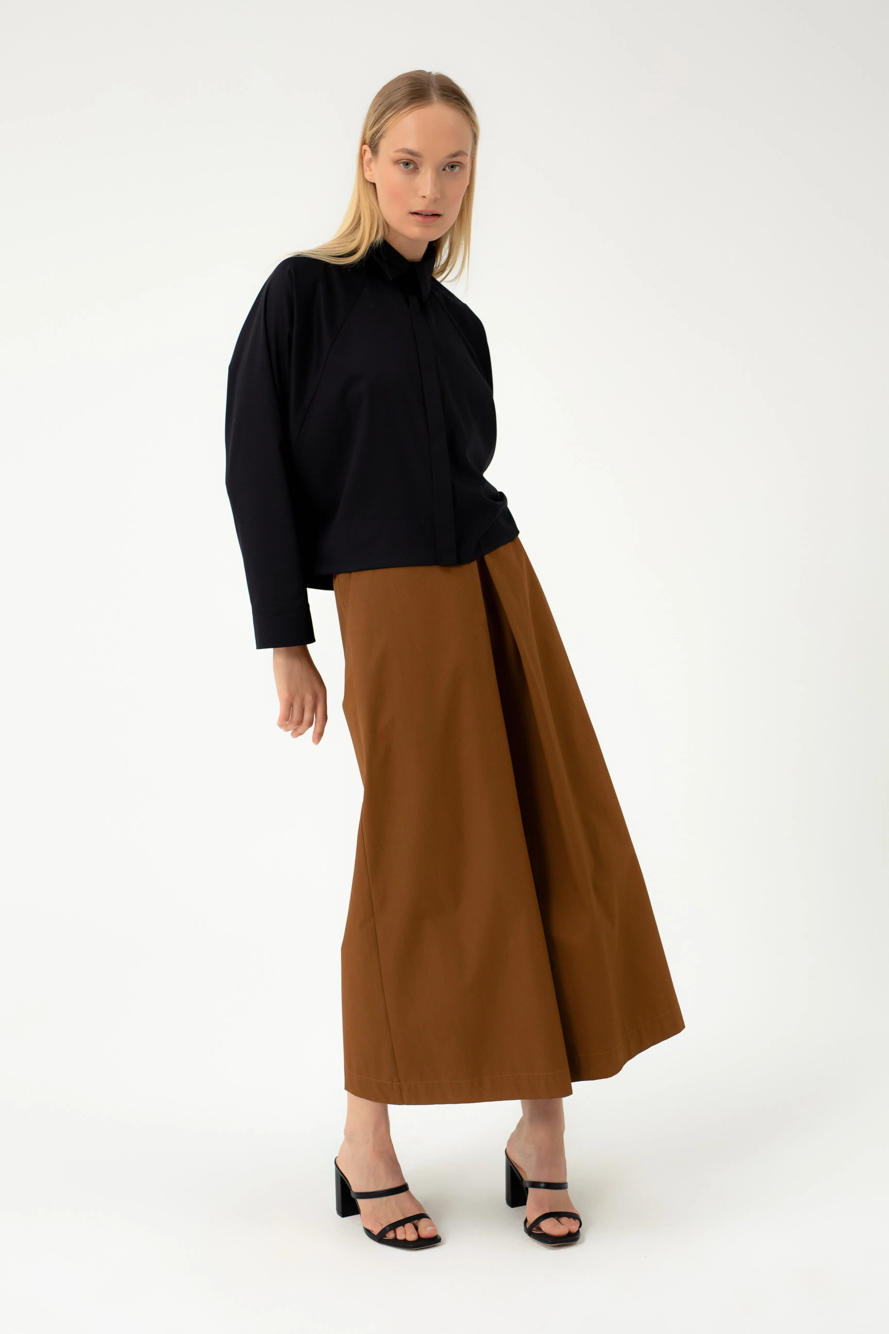 COTTON CULOTTES WITH DEEP PLEAT