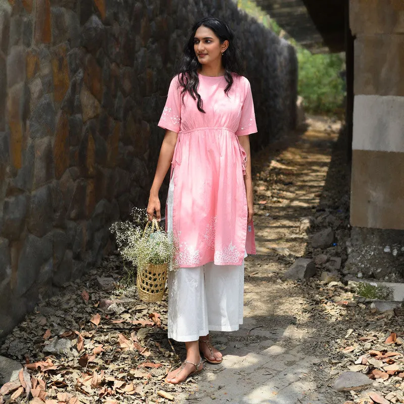 Cotton Pink Kurta for Women | Hand Embroidered