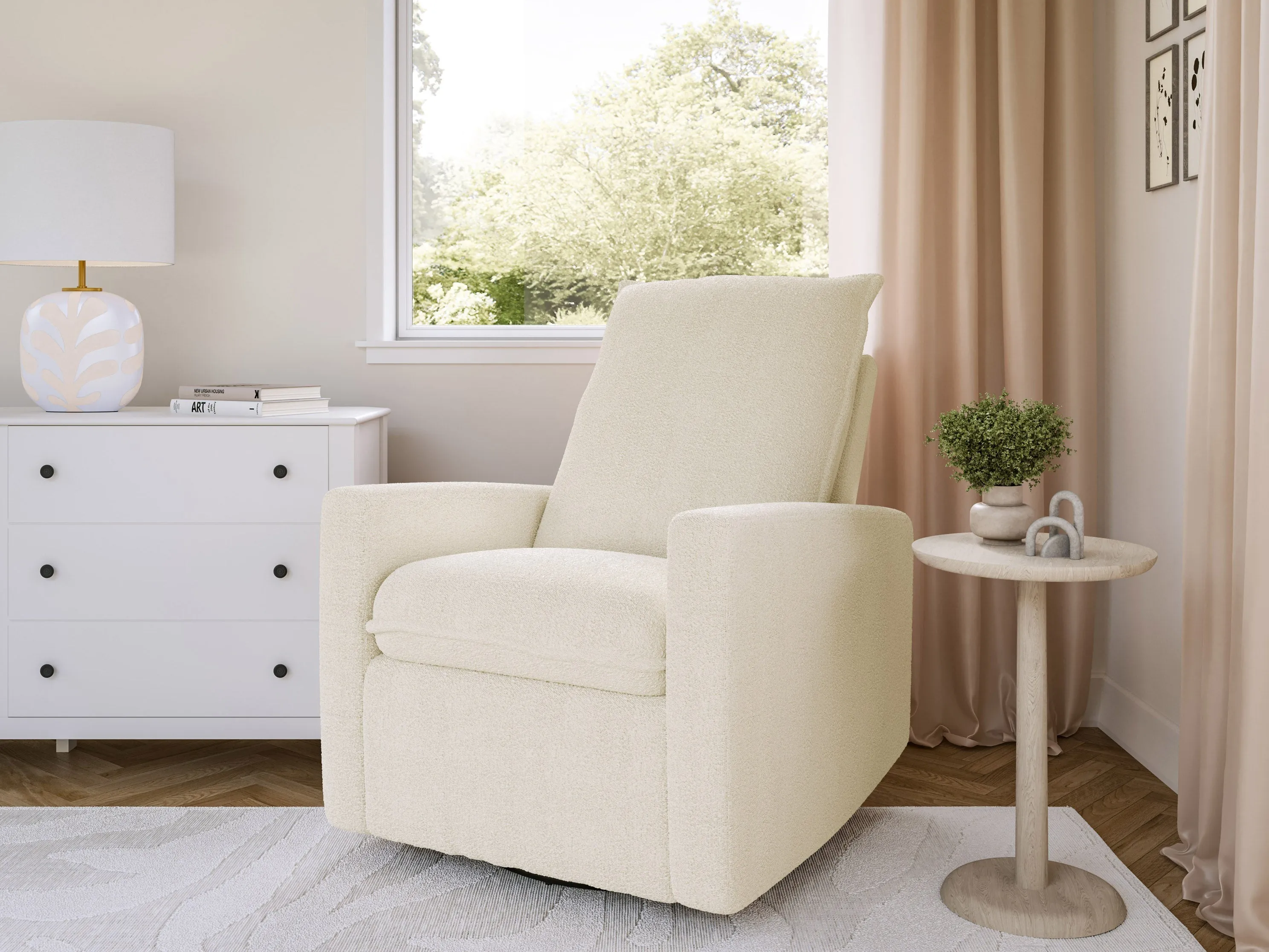 Cream Boucle Glider Recliner Chair