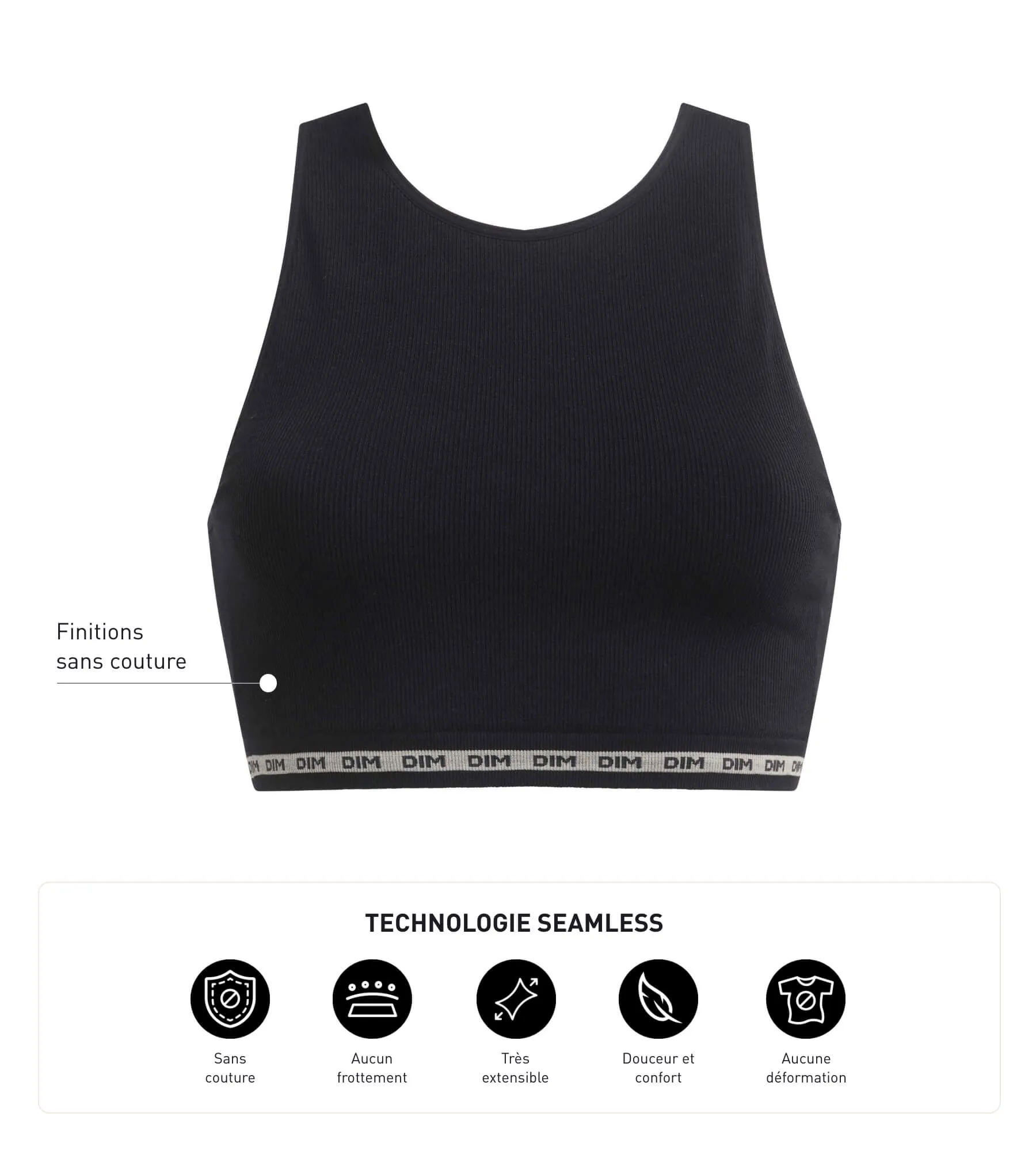 Crop top en modal polyamide côtelée sans couture Noir Dim Icons Seamless