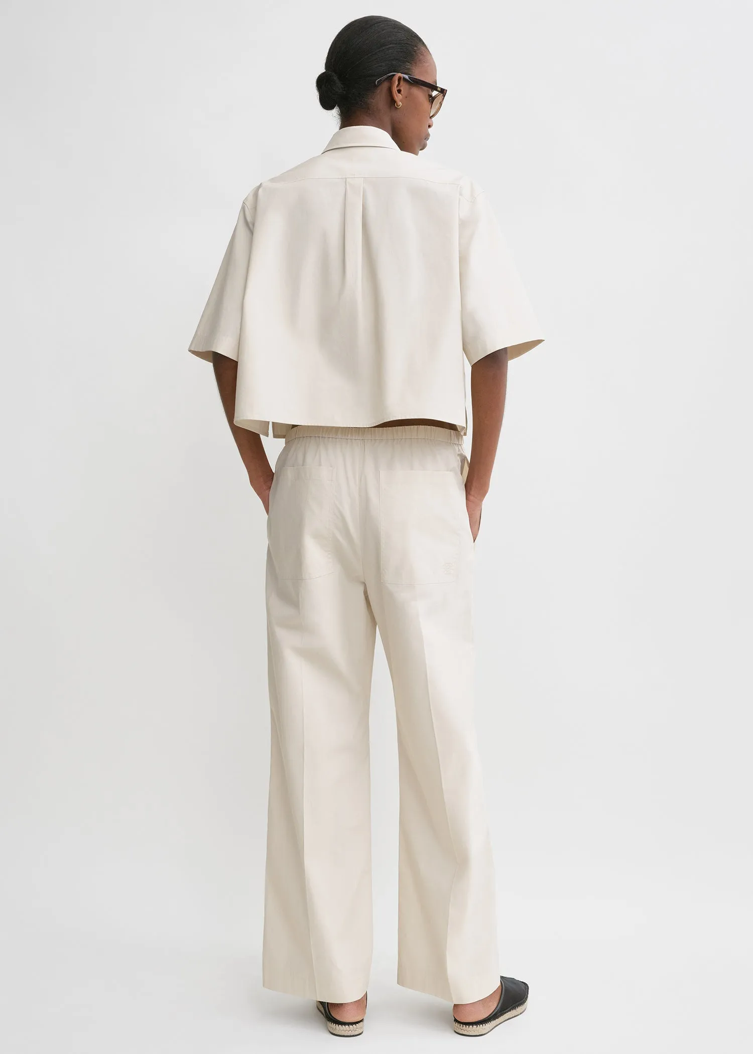 Cropped cotton-poplin shirt stone