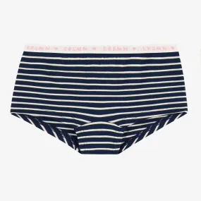 Culotte garçonne marine et blanche à rayures en jersey extensible, enfant  || Navy and white striped boycut panties in stretch jersey, child