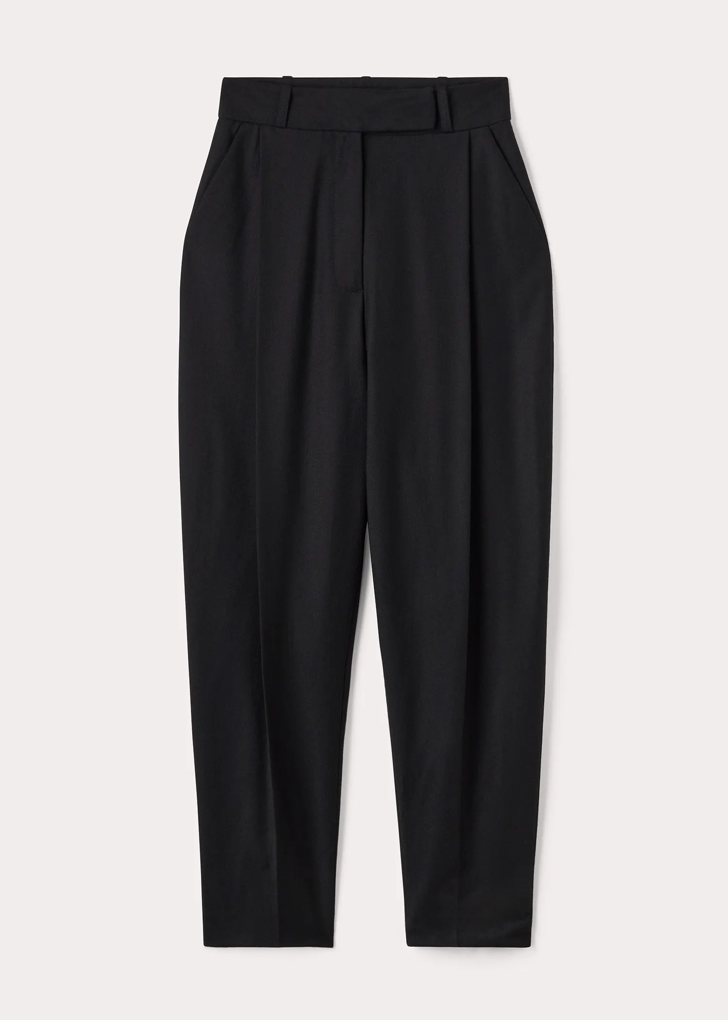 Deep pleat wool trousers black