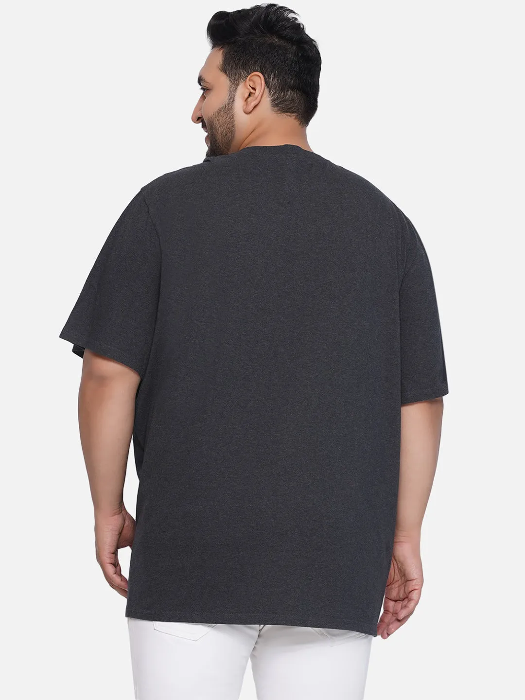 Denver Hayes - Plus Size Men's Regular Fit Pure Cotton Grey Solid Henley Neck Half Sleeve T-Shirt