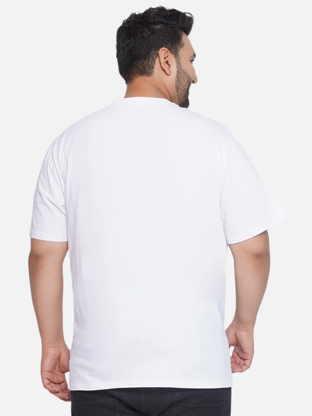 Denver Hayes - Plus Size Men's Regular Fit Pure Cotton White Solid Henley Neck Half Sleeve T-Shirt