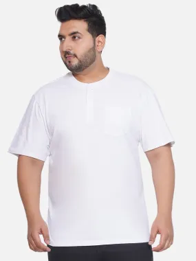 Denver Hayes - Plus Size Men's Regular Fit Pure Cotton White Solid Henley Neck Half Sleeve T-Shirt