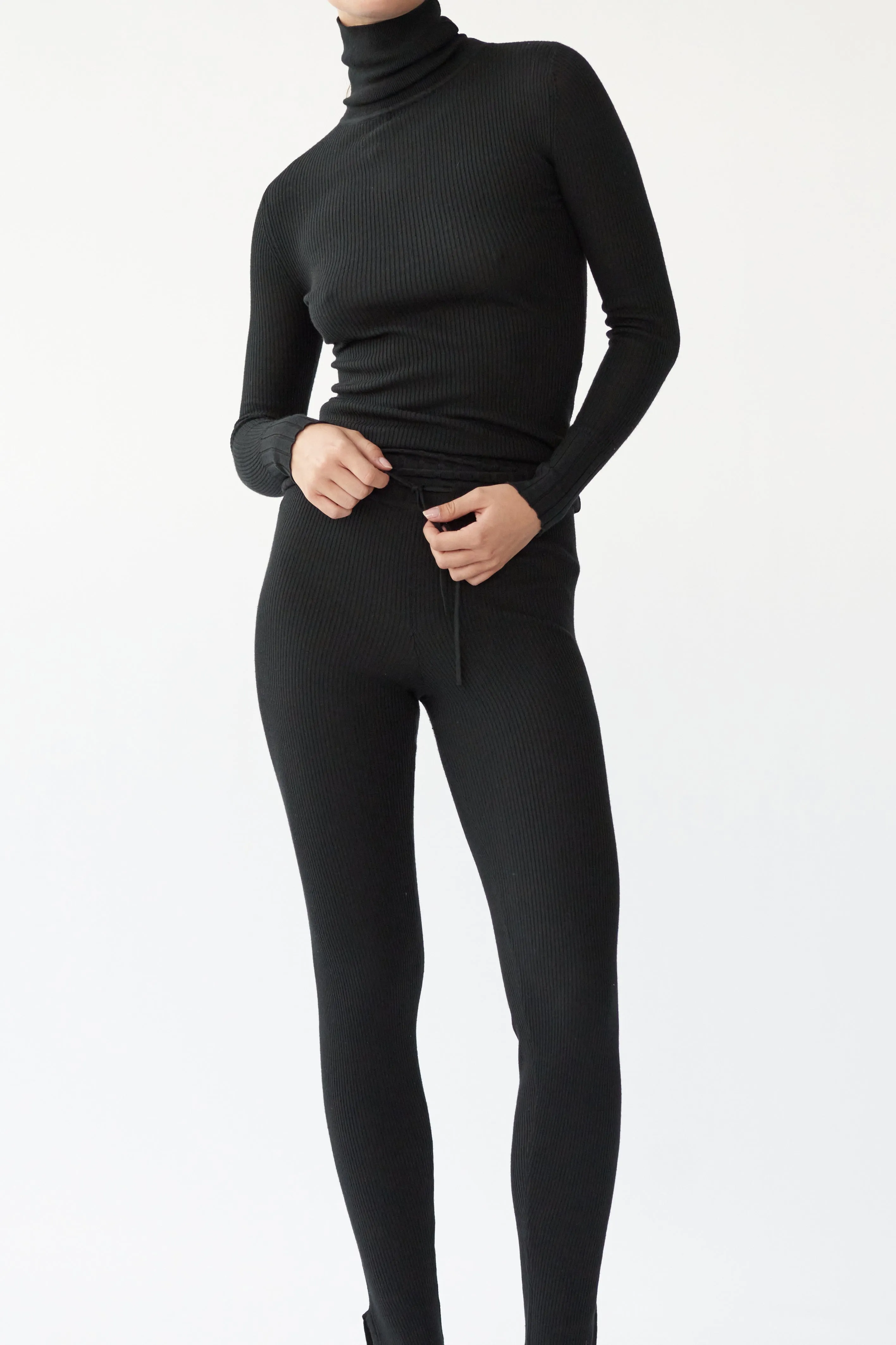 DEX KNIT LEGGINS - BLACK - WOOL MIX/SILK