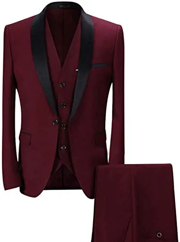 Dhingra Mens Slim Fit Tuxedo 3pcs Suit (44, Maroon)