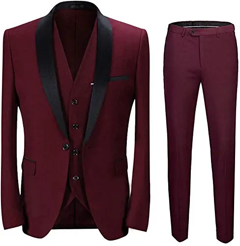 Dhingra Mens Slim Fit Tuxedo 3pcs Suit (44, Maroon)