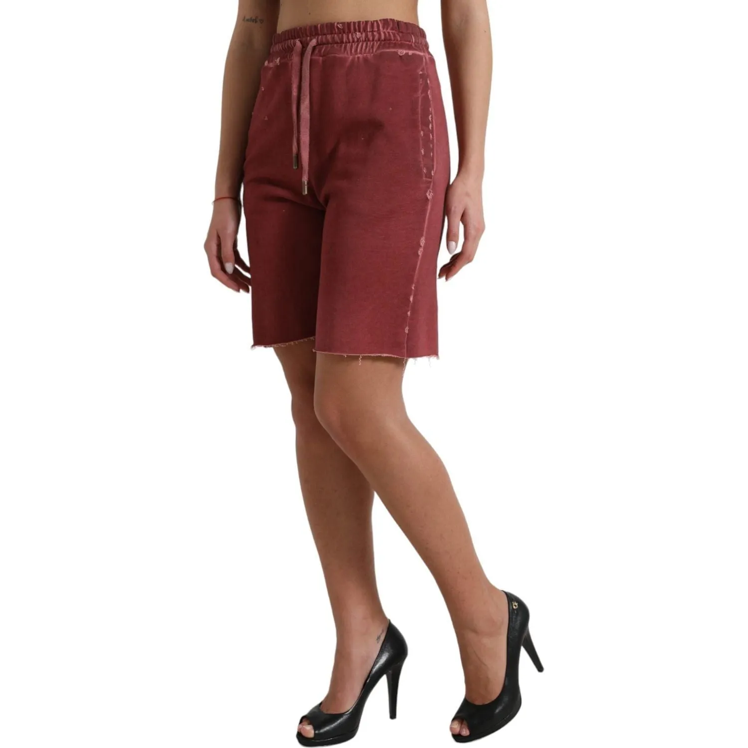 Dolce & Gabbana Chic Maroon High-Waist Designer Sweatshorts