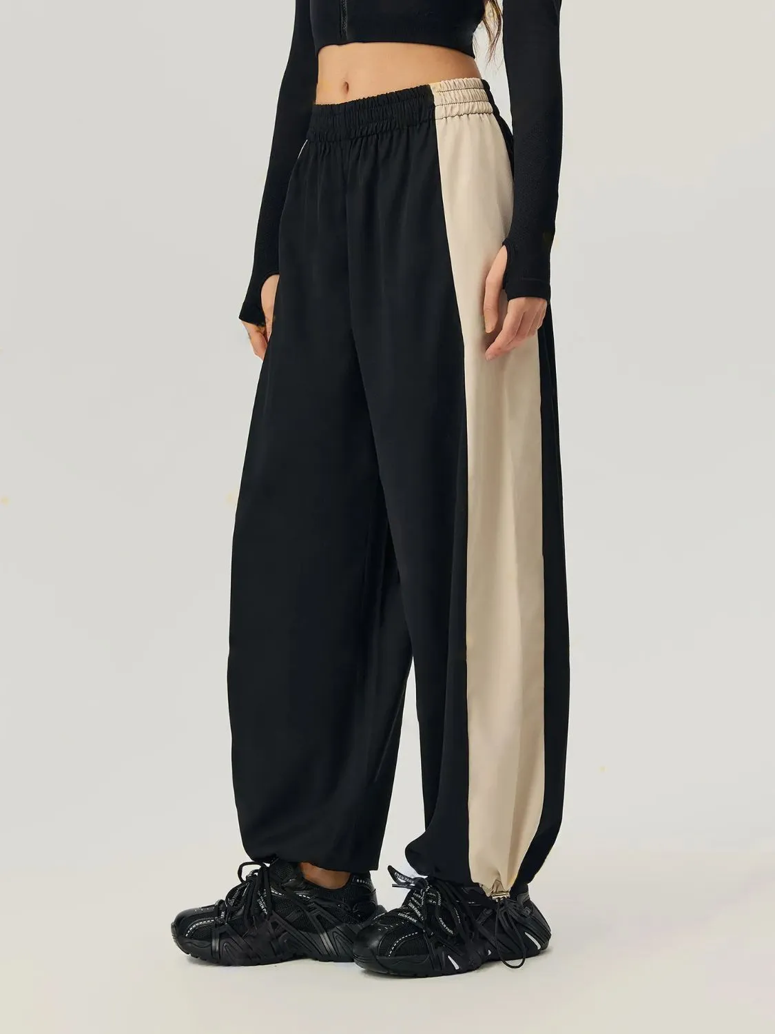 Drawstring Hem Contrast Elastic Waist Pants