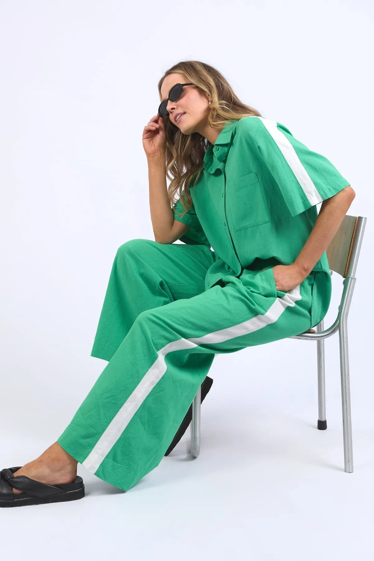 Elm Frances Stripe Pant - Greenbriar/Marshmallow Stripe