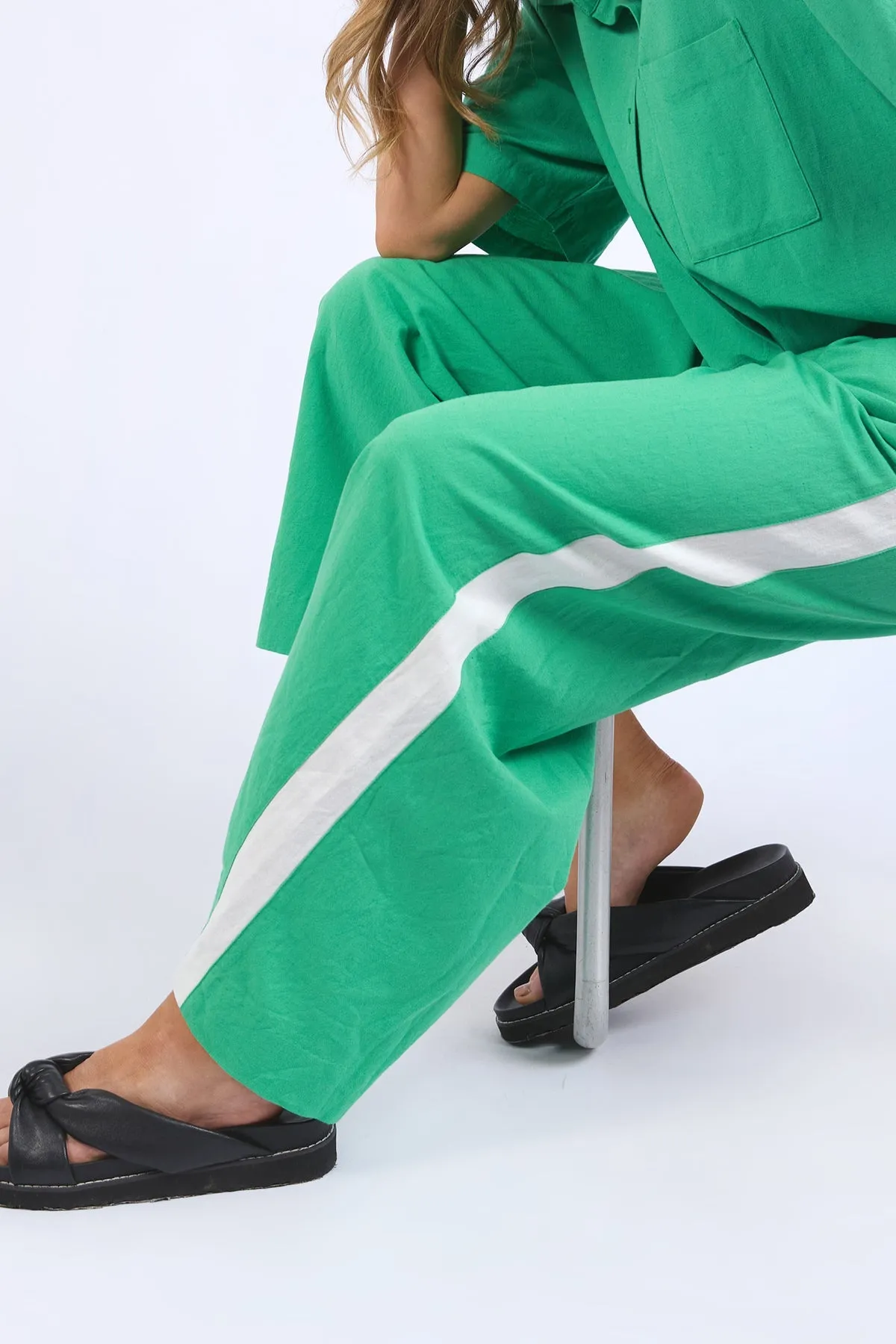 Elm Frances Stripe Pant - Greenbriar/Marshmallow Stripe