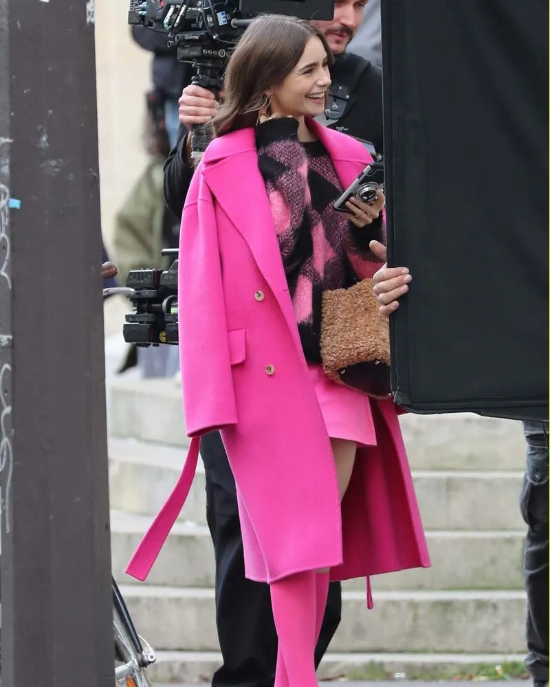 Emily in Paris Lily Collins Pink Coat