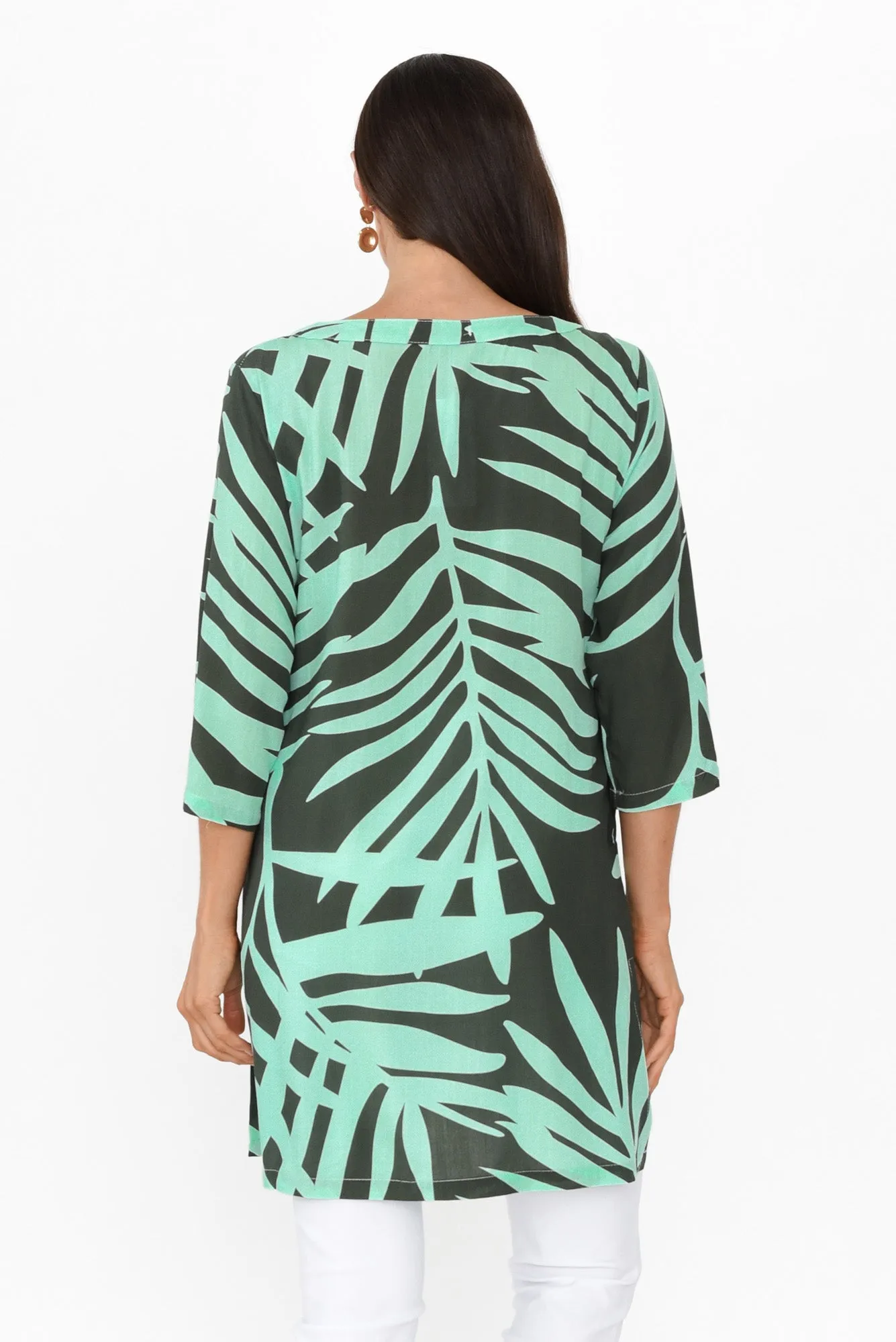 Enzo Aqua Leaf V Neck Tunic