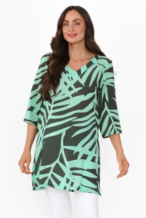 Enzo Aqua Leaf V Neck Tunic