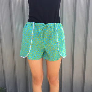 Fair Trade Floral Jammie Shorts Turquoise & Green