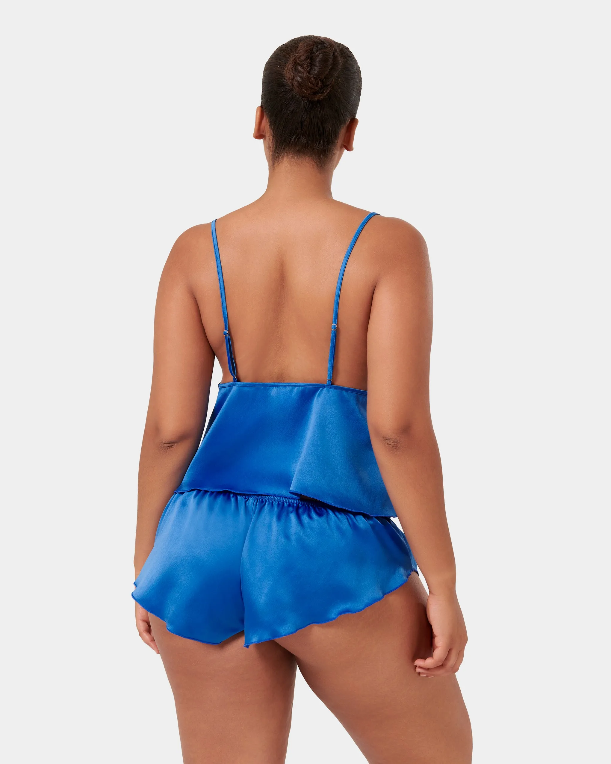 Faye Luxury Satin Cami Top and Short Set Egyptian Blue