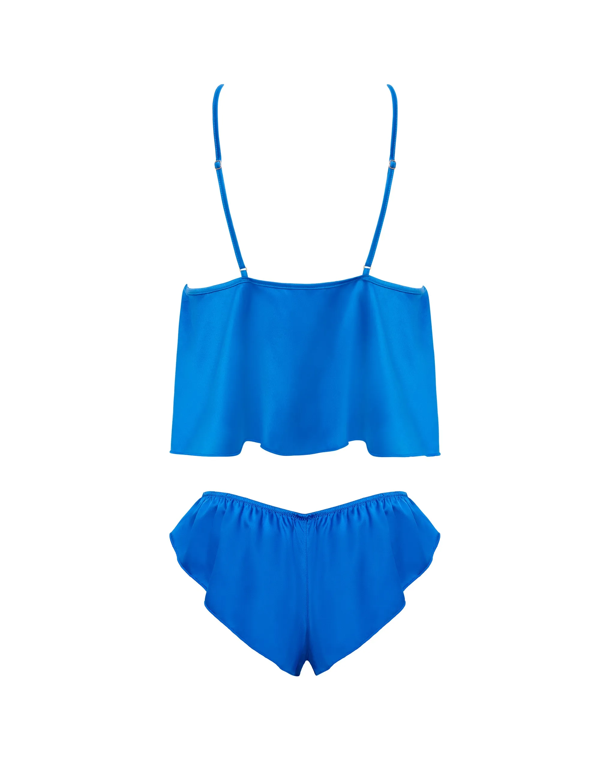 Faye Luxury Satin Cami Top and Short Set Egyptian Blue