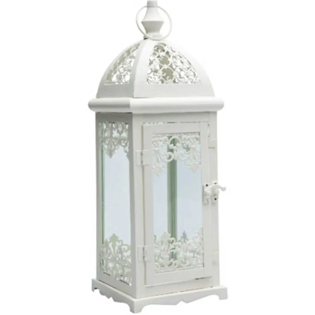 Filigree Metal Lantern Cream 5.375 x 15.5 inches