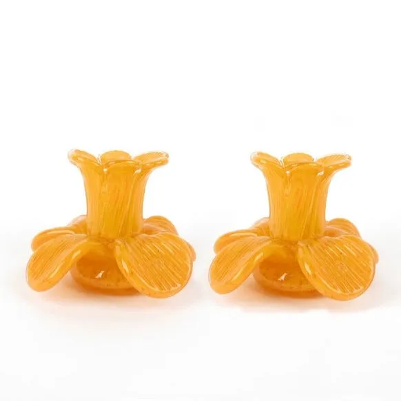 Flower Top Saffron Candle Holder Set Of 2