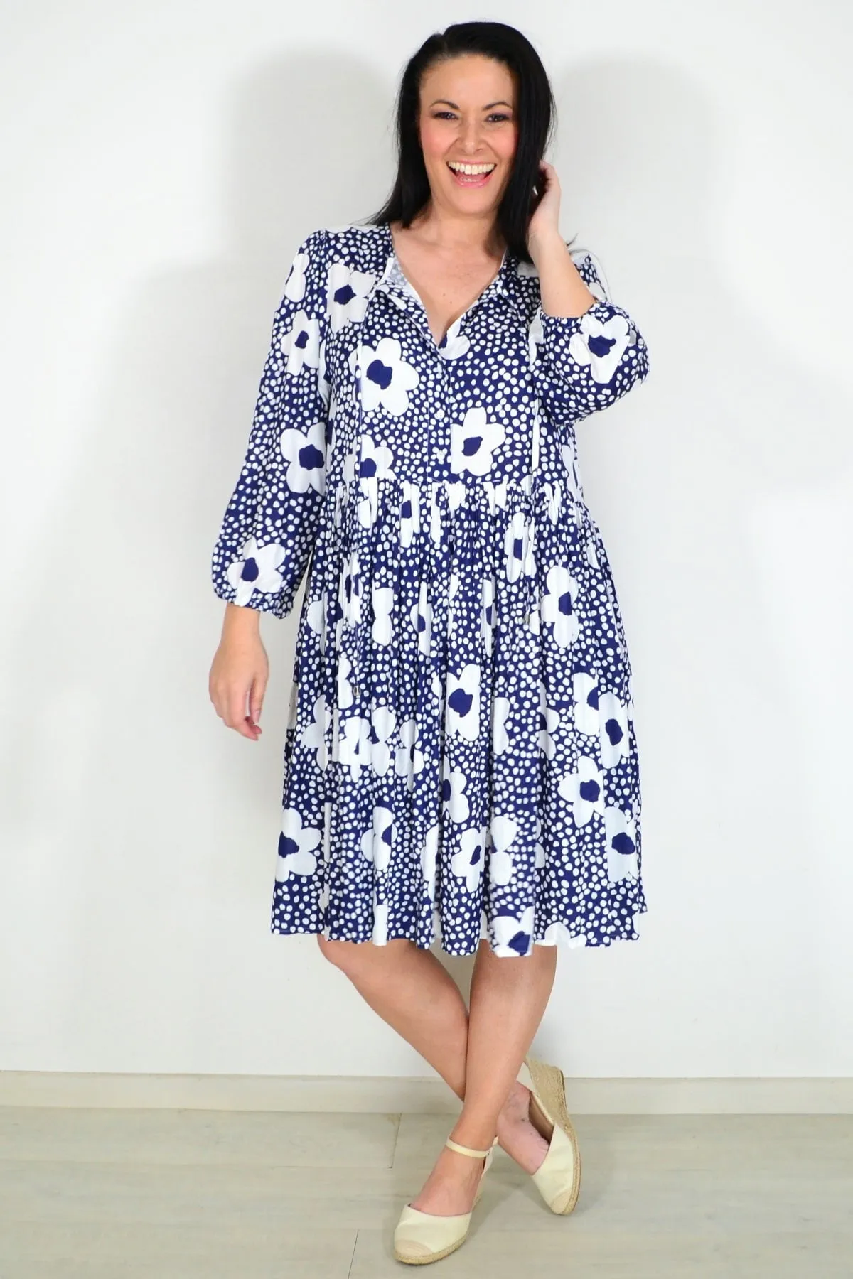 Flower With Dots Print Tunic Dress