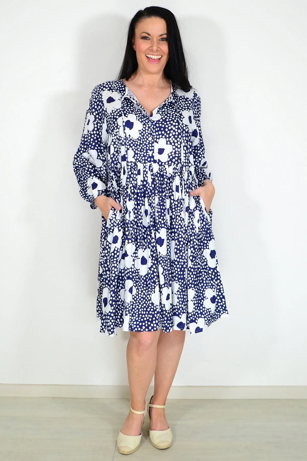 Flower With Dots Print Tunic Dress