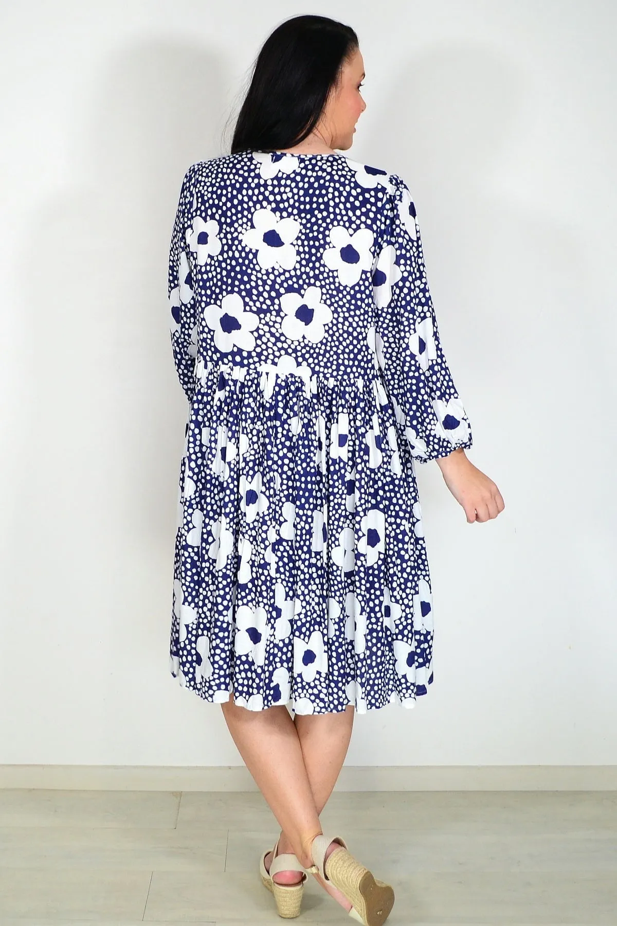 Flower With Dots Print Tunic Dress