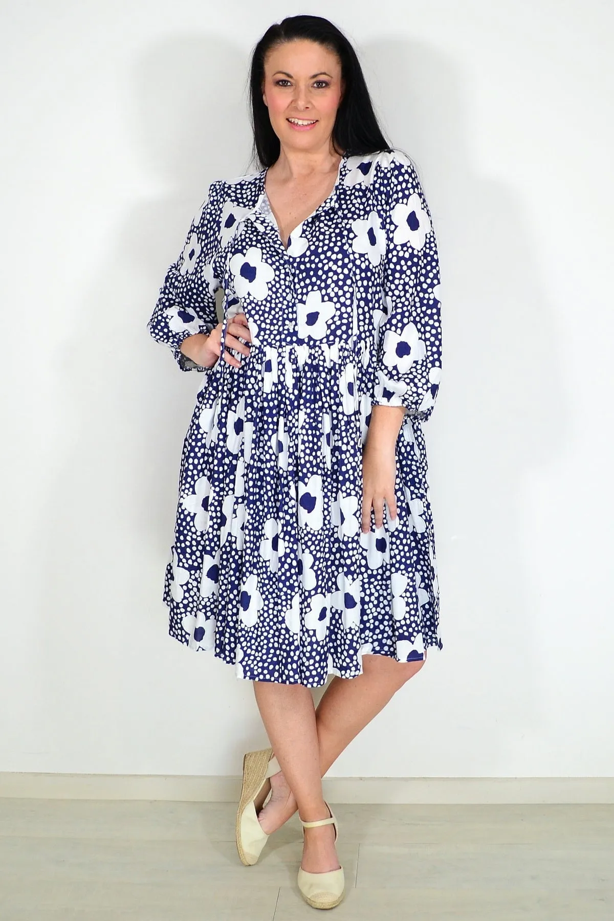 Flower With Dots Print Tunic Dress