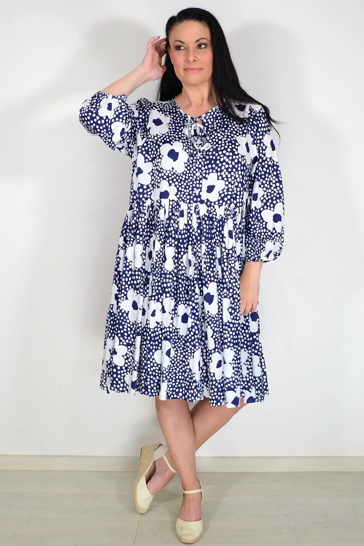 Flower With Dots Print Tunic Dress