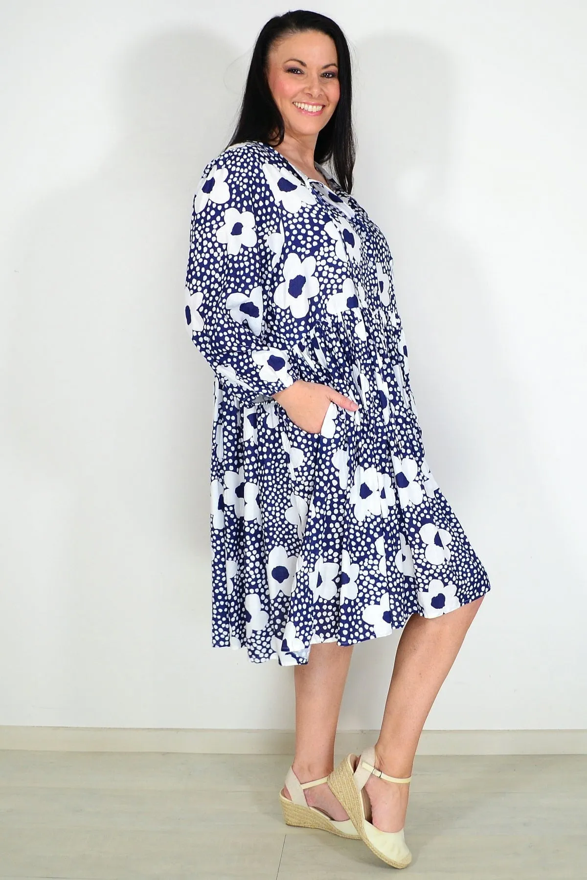 Flower With Dots Print Tunic Dress