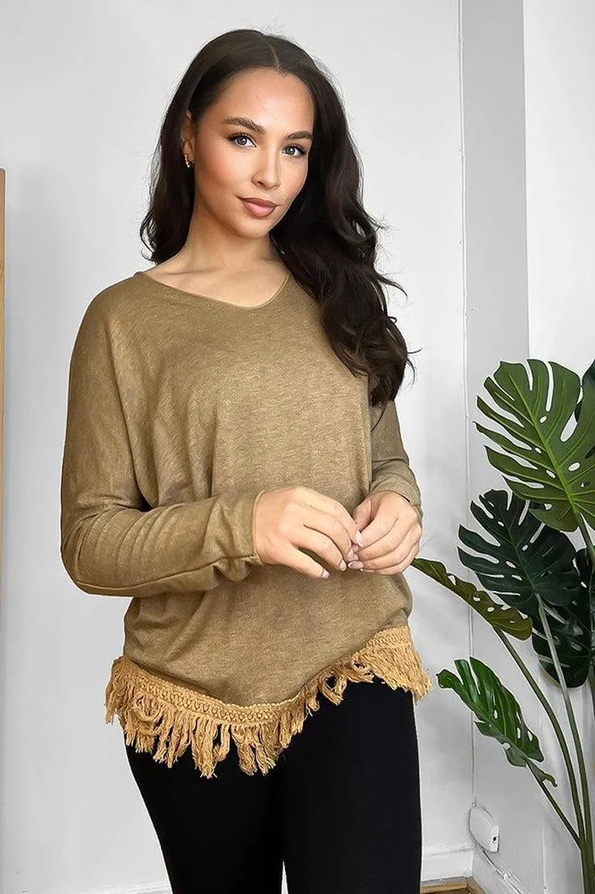 Fringed Hem Lightweight V-Neck Tunic