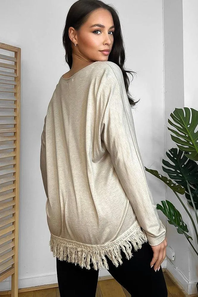 Fringed Hem Lightweight V-Neck Tunic