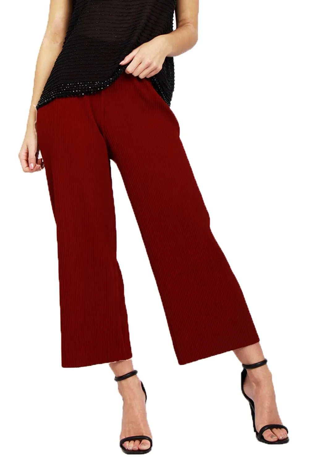 Full Length Thick Elasticated High Waist Pleated Culotte Trouser