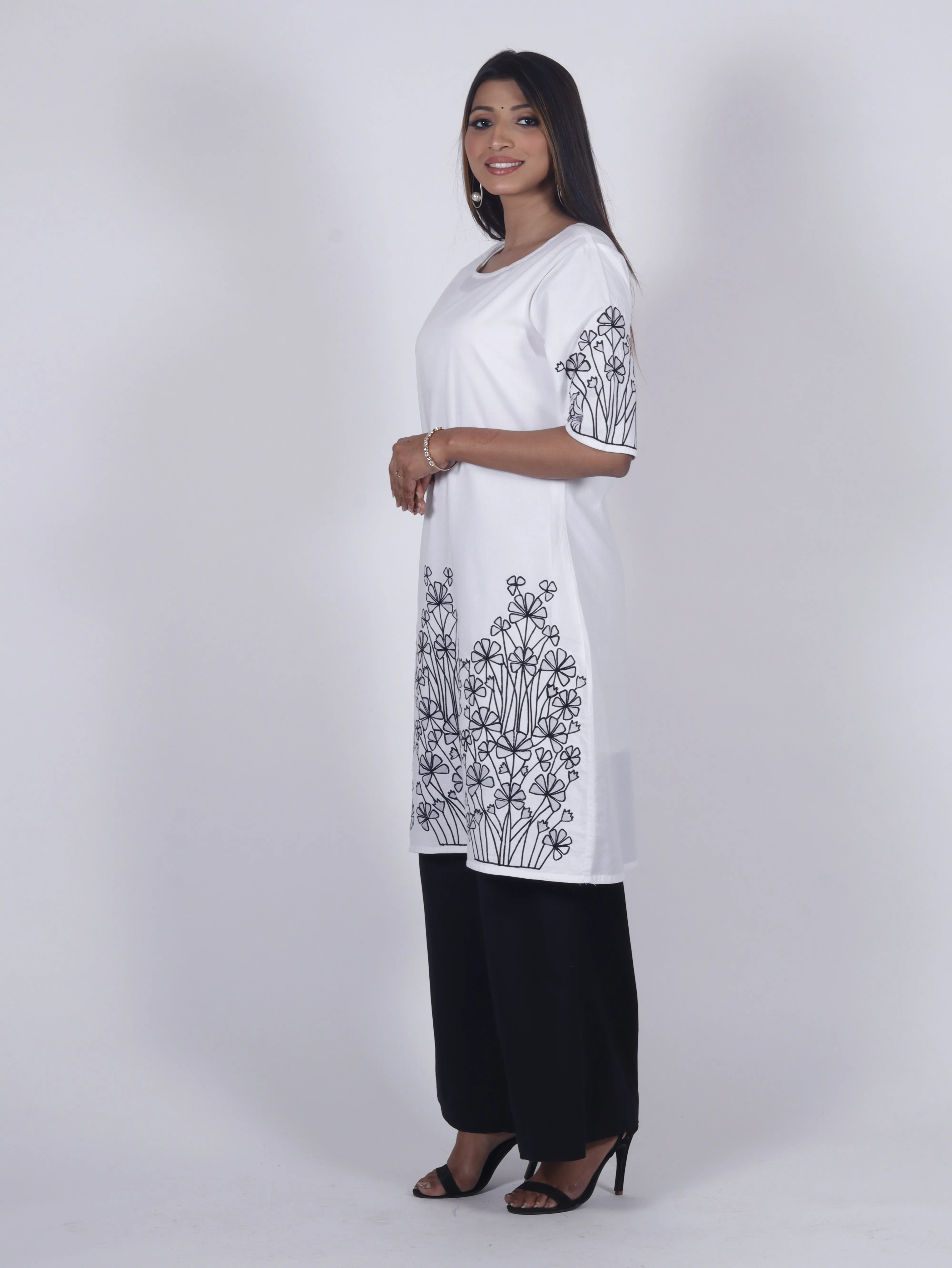 GANGA Pure Cotton Applique work Embroidered Tunic Dress Kurta: Made to Order/Customizable