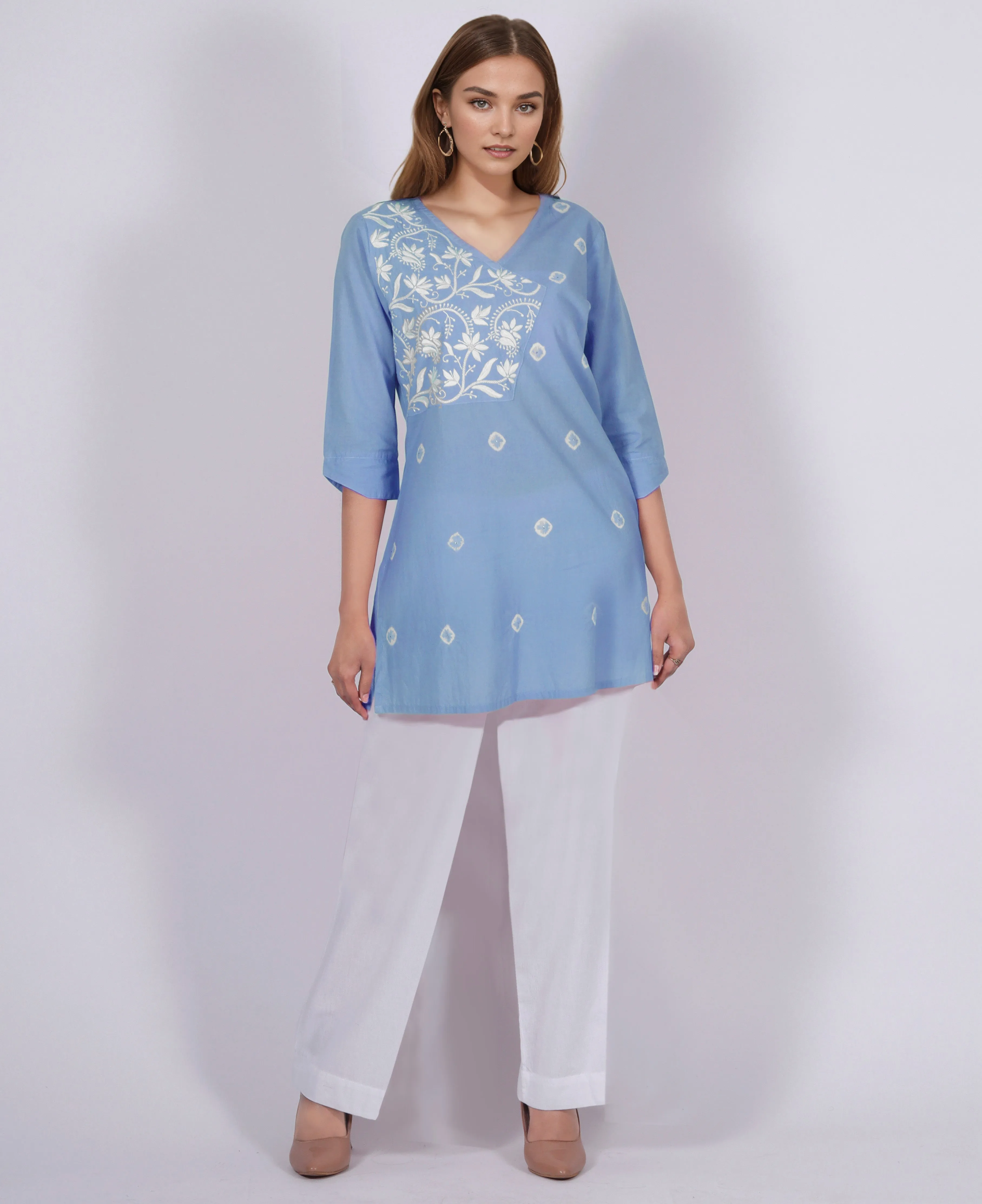 GODAVARI Pure Cotton Hand Embroidered Tie Dye Tunic Dress Kurta: Made to Order/Customizable