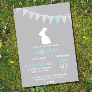 Gray Bunny Baby Shower Invitation | Unisex Baby Shower