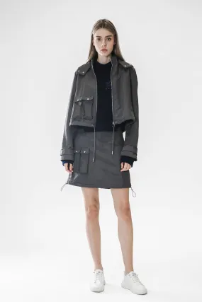 GRAY TECHNICAL WINDBREAKER MINI SKIRT