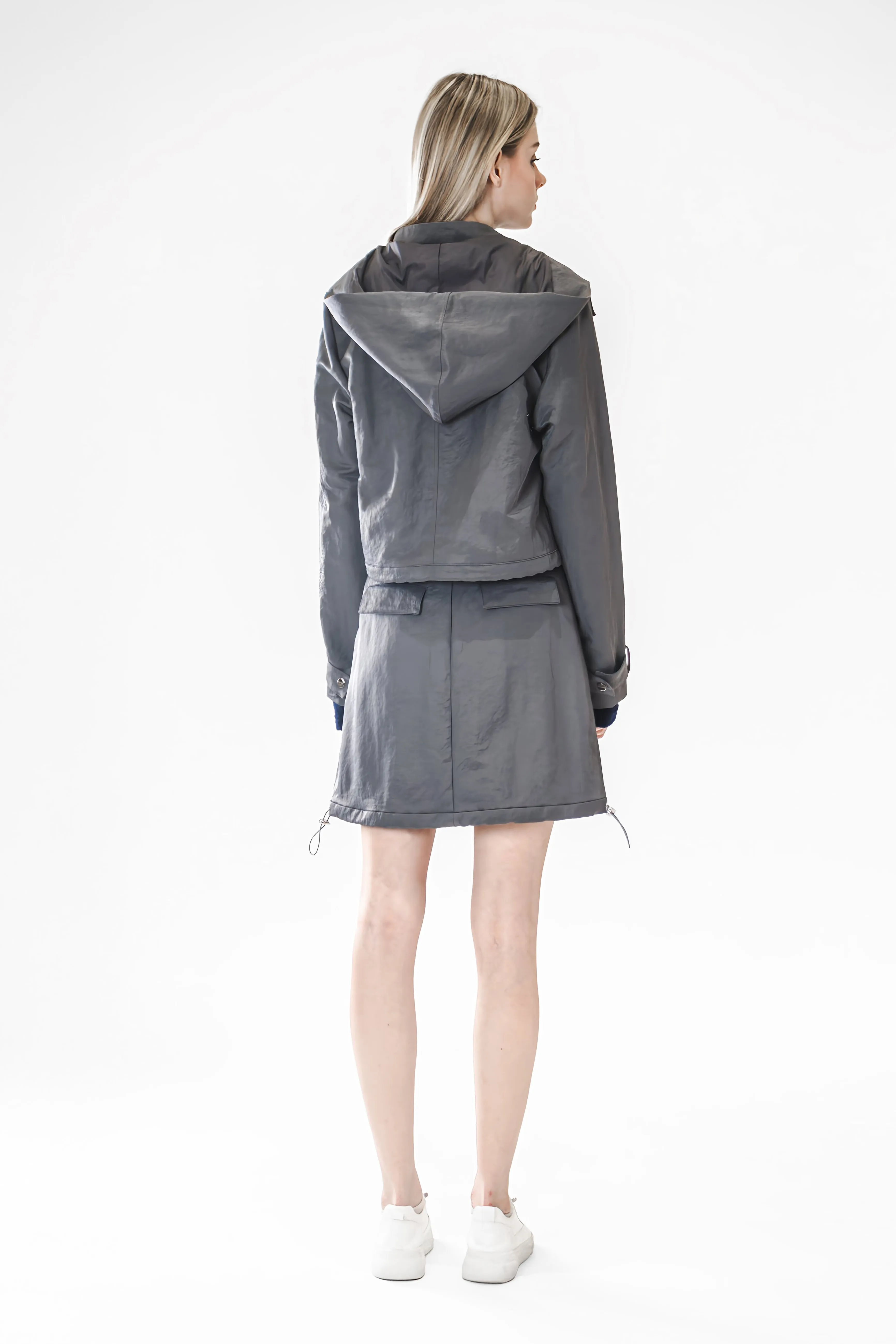 GRAY TECHNICAL WINDBREAKER MINI SKIRT