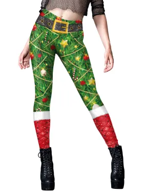 Green & Red 1960s Christmas Star Bell Leggings