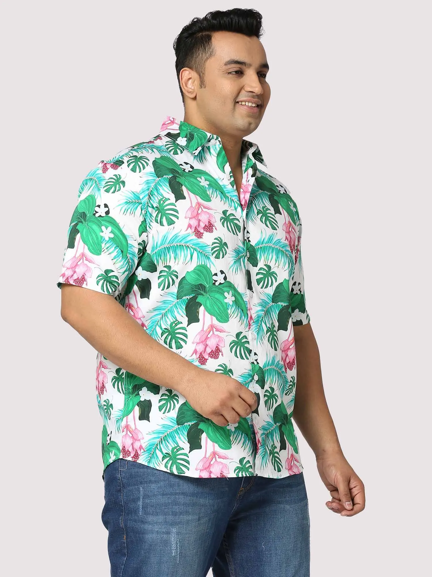 Hawaii Digital Printed Half Shirt Men's Plus Size